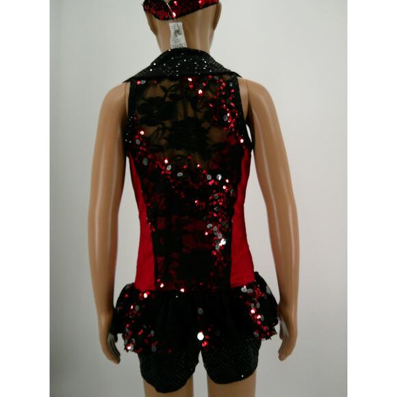 Dance Costume Weissman Medium Child Red Jumpsuit Jazz Sequin Cut Out Pageant - Picture 3 of 4